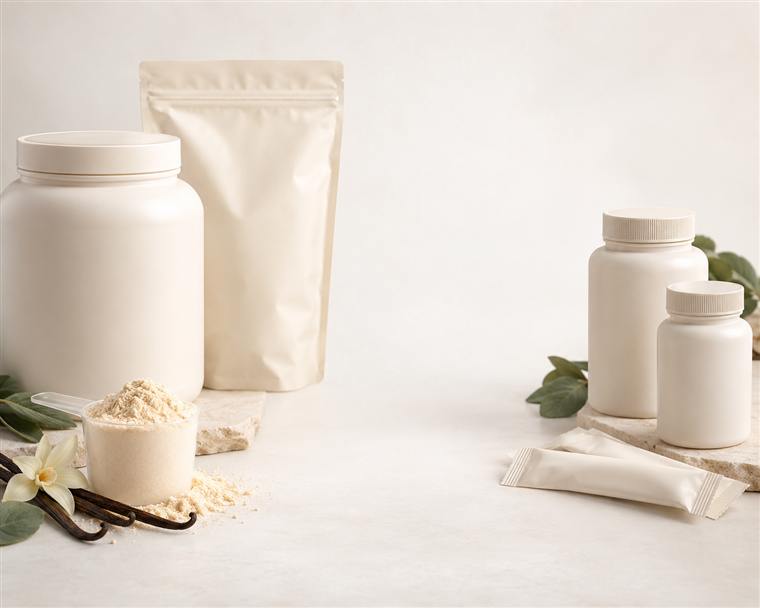A protein supplement tub